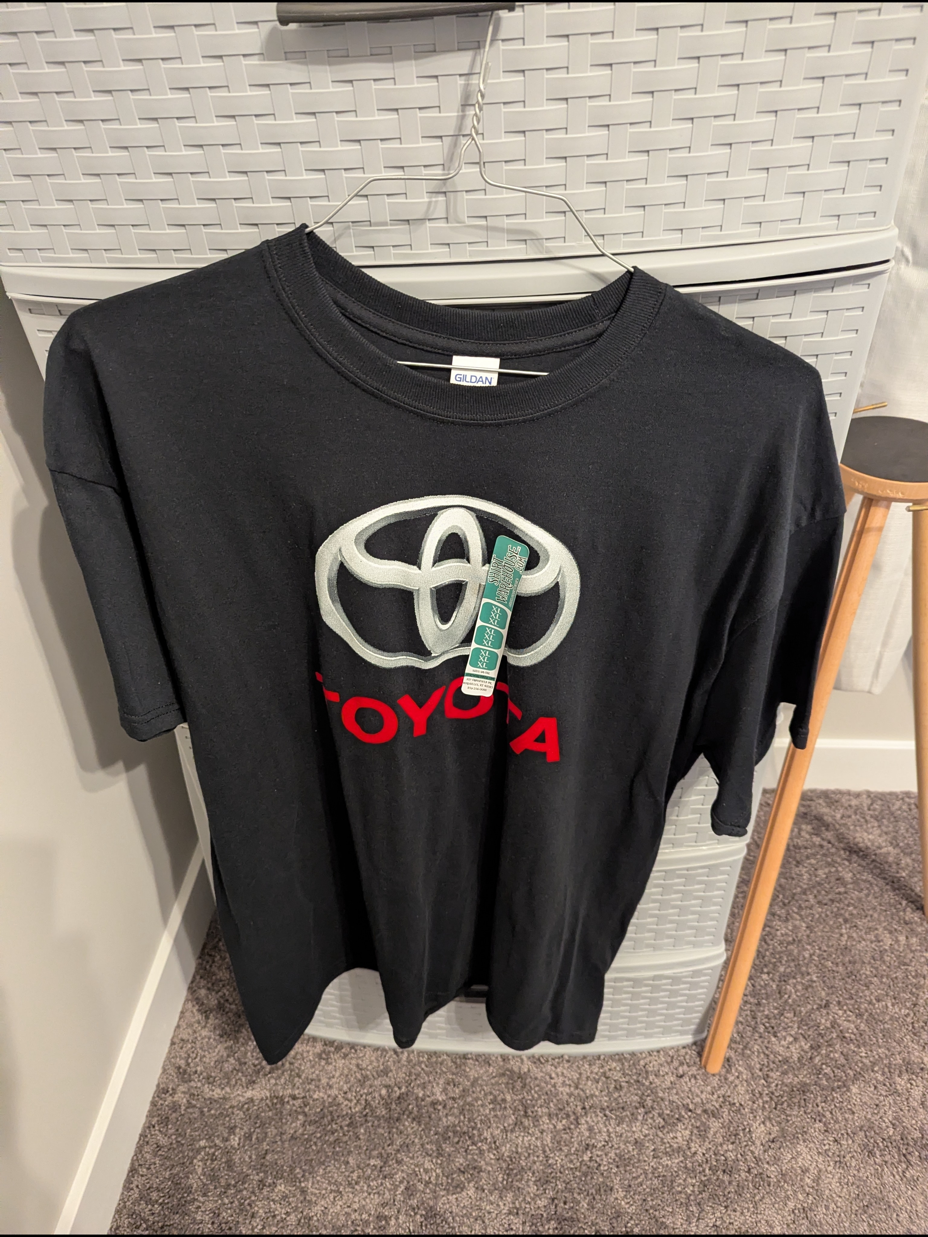 Gildan Black Graphic Crewneck Tee With Blue Logo Tag